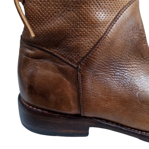 Bed Stu Newark Riding Mid Calf Brown Leather Boots Size 9 Lace Up Western Moto - Picture 14 of 16